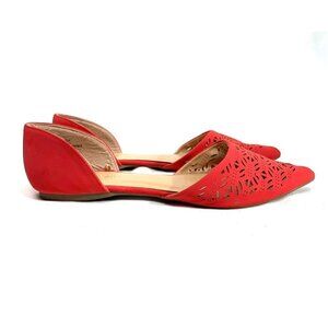 Madden Girl G-ELLY D'Orsay Flats Pointed Toe Red Perforated Vegan Leather Sz 11